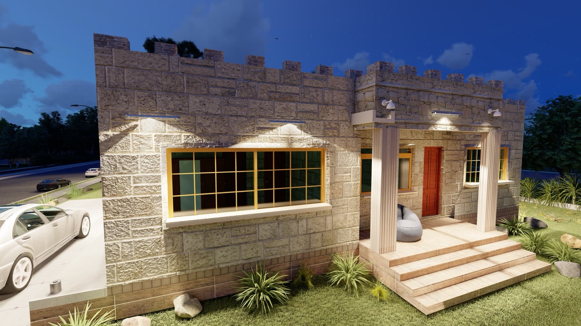 Stone Bungalow with Flat Roof