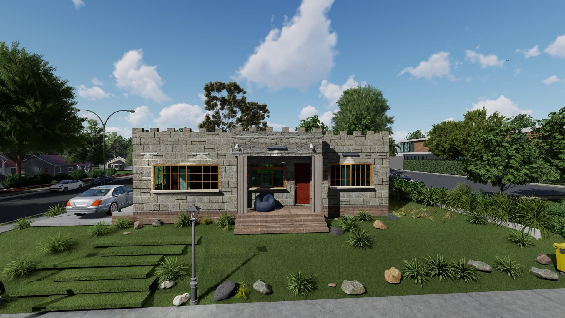 Stone Bungalow with Flat Roof view 2