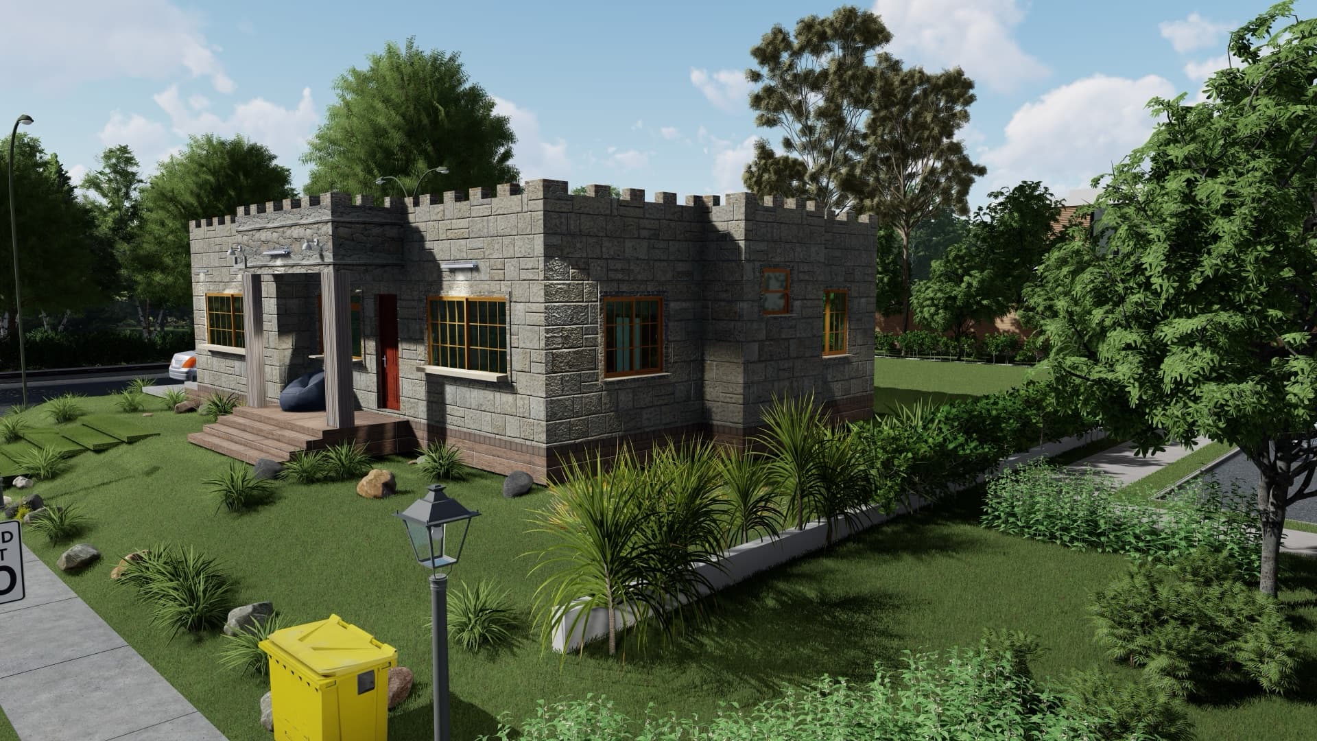 Stone Bungalow with Flat Roof view 3