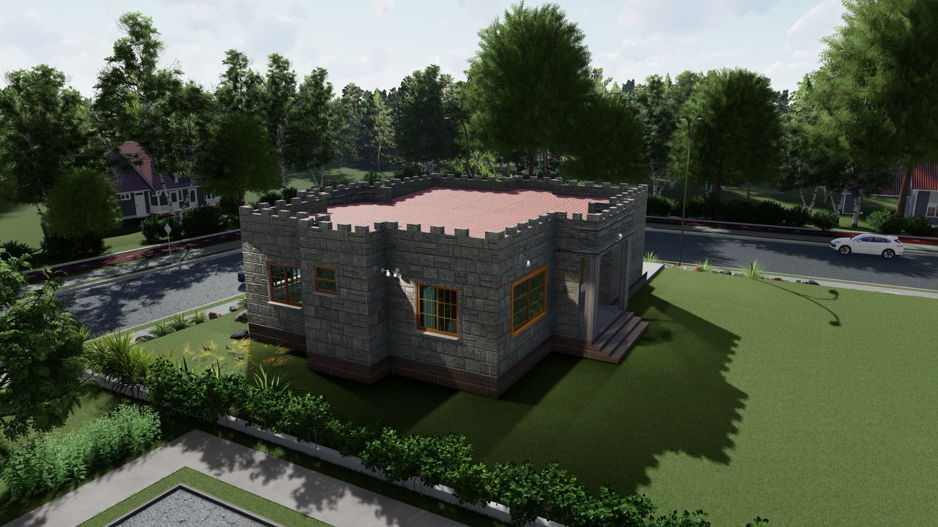 Stone Bungalow with Flat Roof view 4