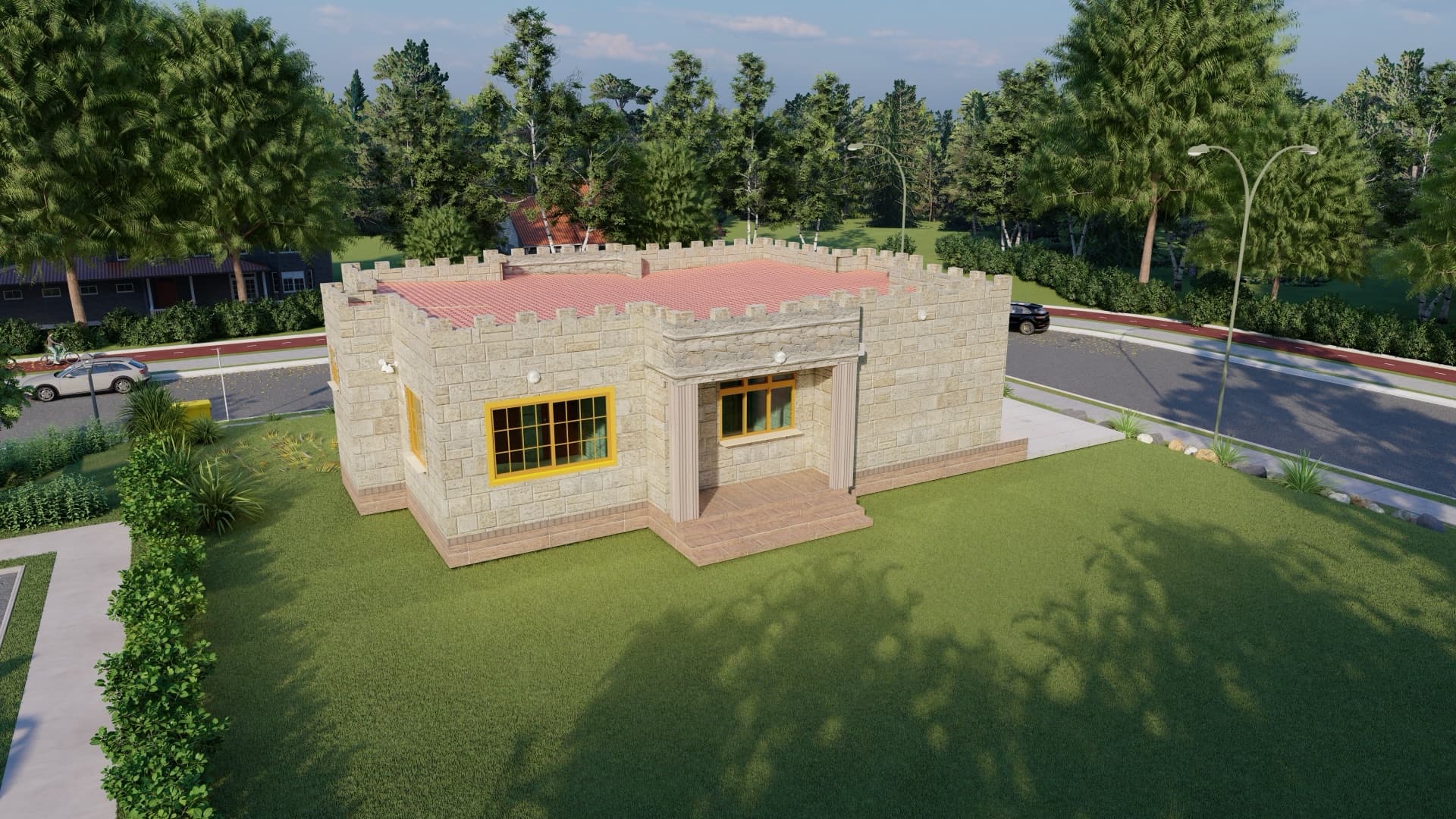 Stone Bungalow with Flat Roof view 5