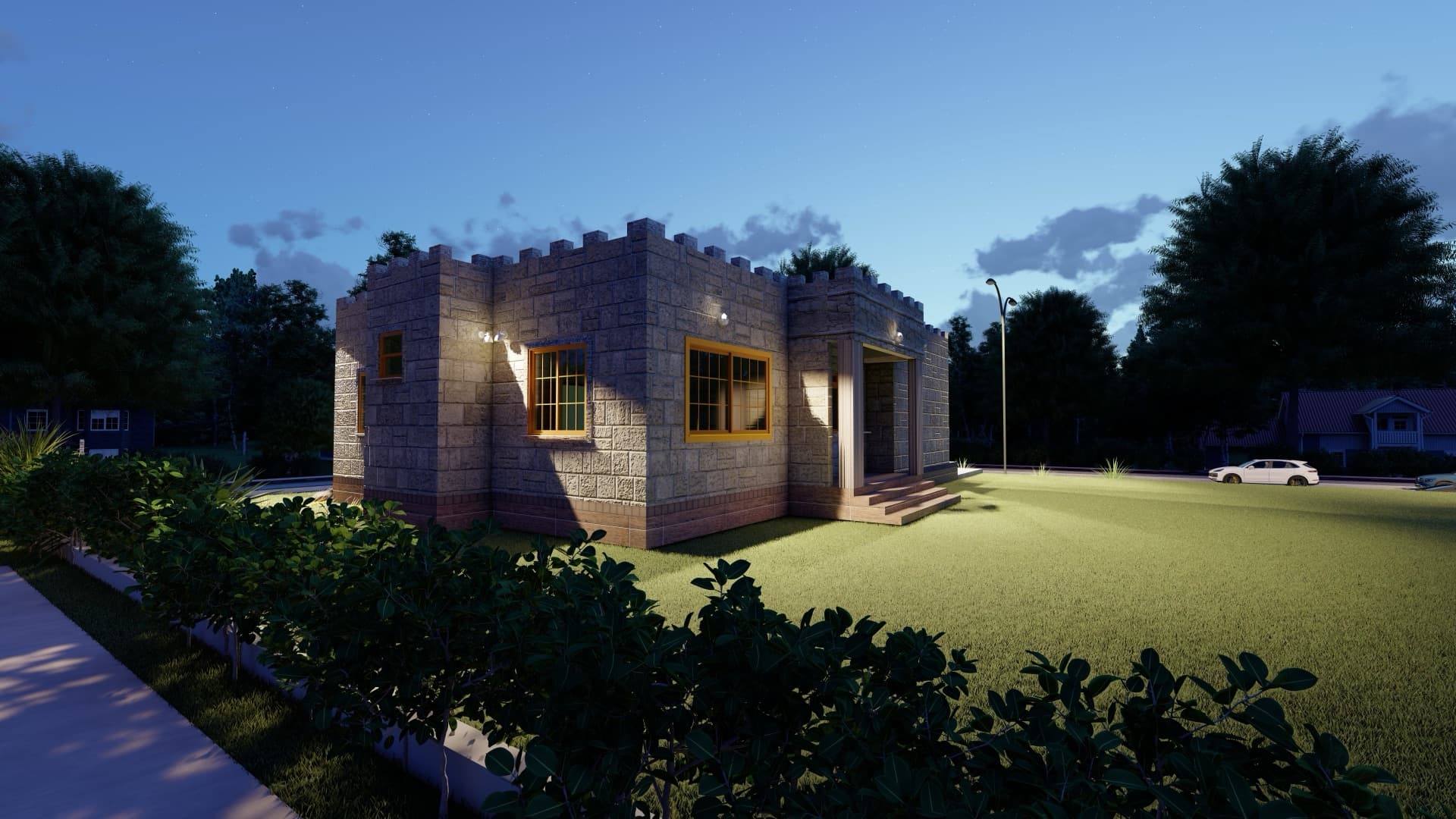 Stone Bungalow with Flat Roof view 8