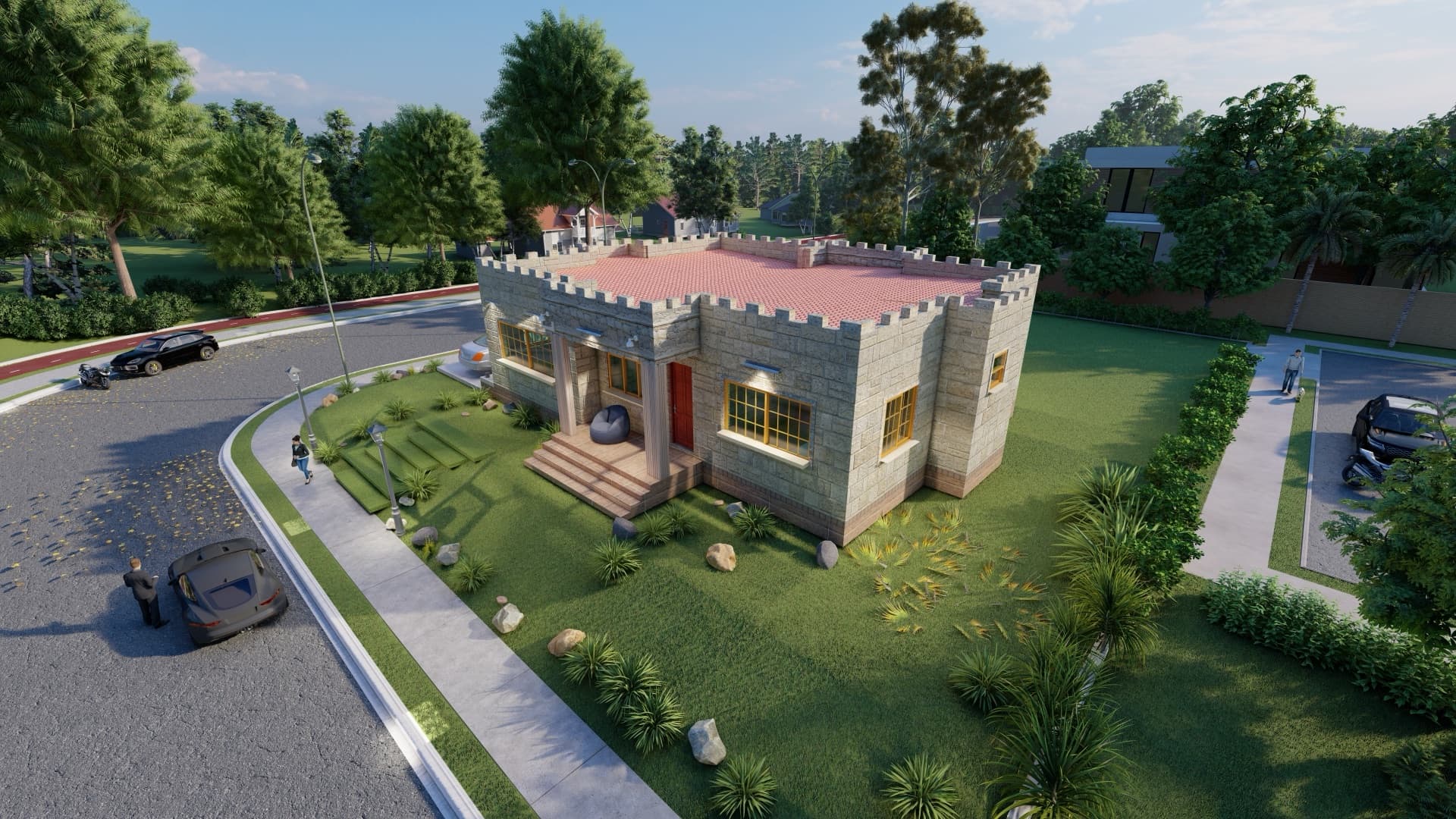 Stone Bungalow with Flat Roof view 9